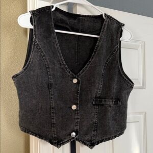 Black Denim Vest with Silver Buttons